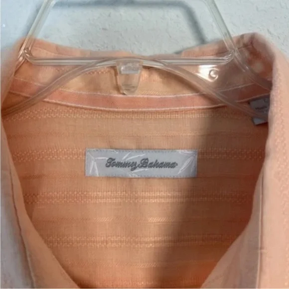 Tommy Bahama Men’s Large Striped Light Orange Linen Blend Button Up Shirt - Picture 3 of 14